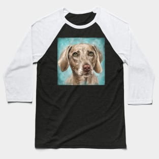 Painting of a n Adorable Grey Brown Weimaraner Dog on Blue Background Baseball T-Shirt